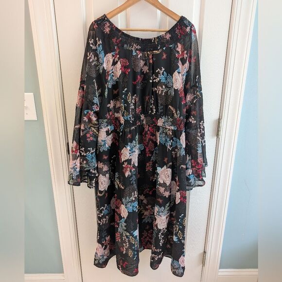 The Pyramid Collection Butterfly Floral Dark Romance Tunic Kimono 1X - Picture 2 of 13